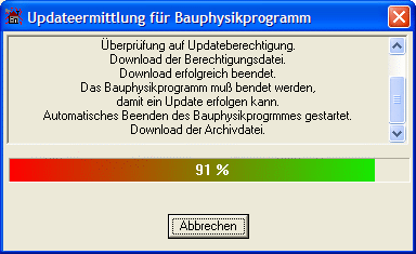 Updateermittlung f&uuml;r Bauphysikprogramm
